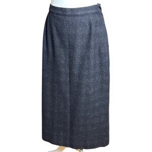 Vtg Tweed Wool Skirt Black Pencil Speckled Kick Pleat Preppy Heritage Womens 6